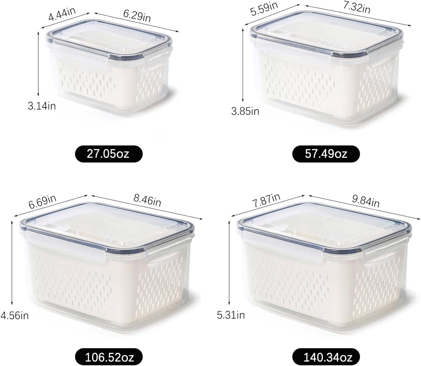 Frutas y Verduras Frescas Set x4 Contenedores para Nevera